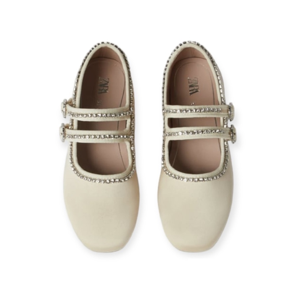 🆕 Zara  Jewel Satin-look  Ballet Flats Size 33 = 2
